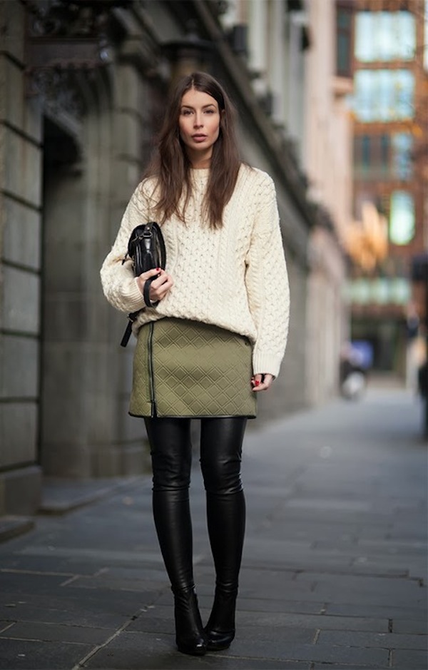 how to style cozy knits with skirts