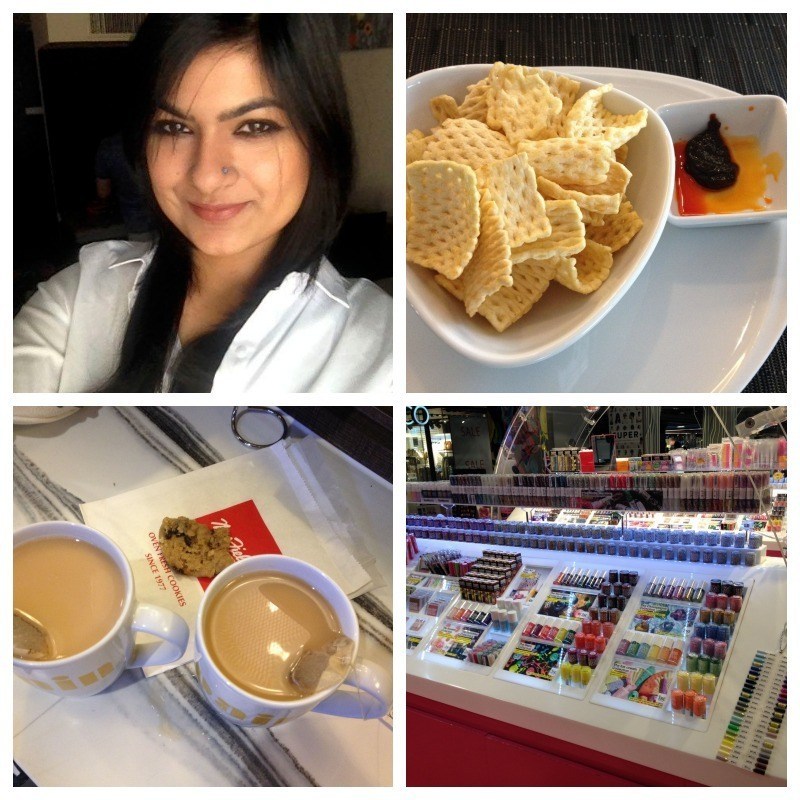 day 1 selfie, pumpkin chips with chilli paste, massive tea mugs, makeup heaven