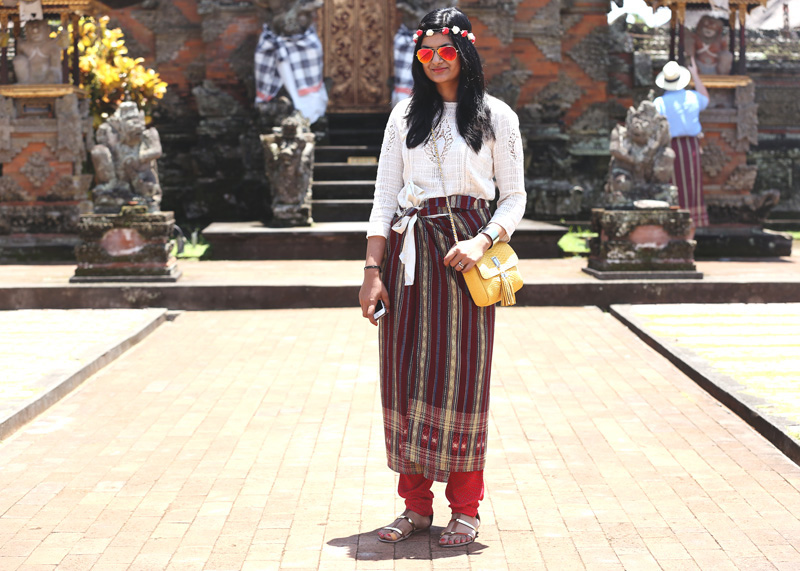 you wear sarongs to the temples in Bali. It's a respect thing. :)