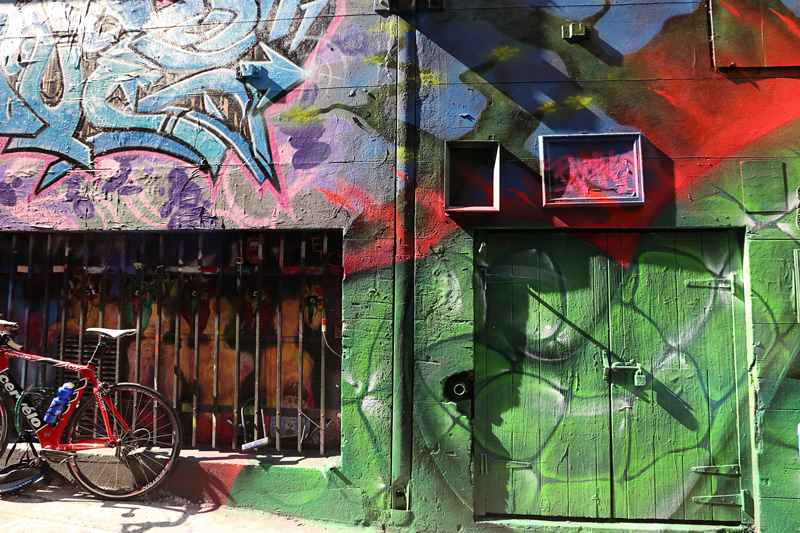 colorful doors on the grafitti street