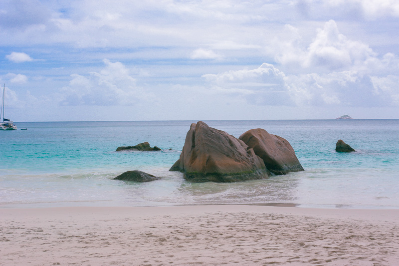 Praslin with its gorgeous powdery sand and crystal clear ocean